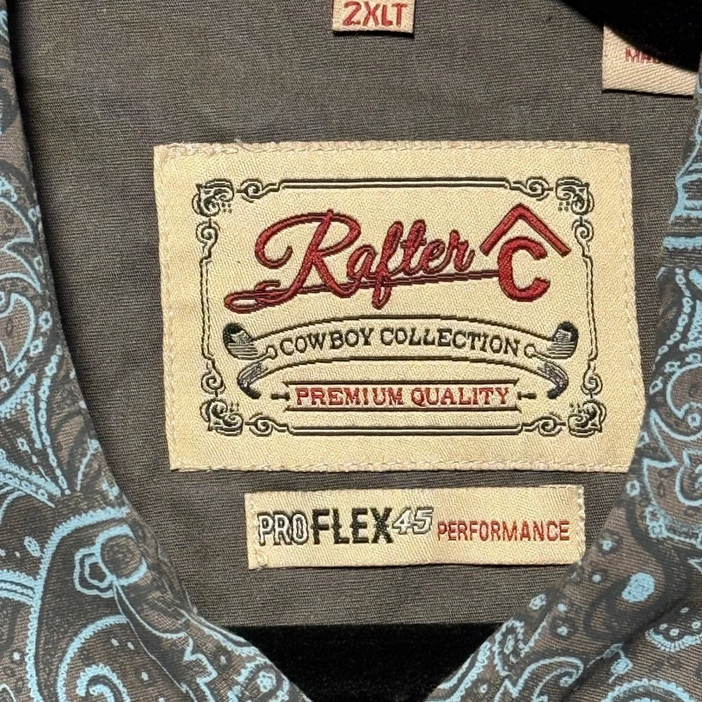 Rafter C Cowboy Collection Mens 2XLT Paisley Western Snap Shirt ProFlex 45 Brown - Picture 2 of 6